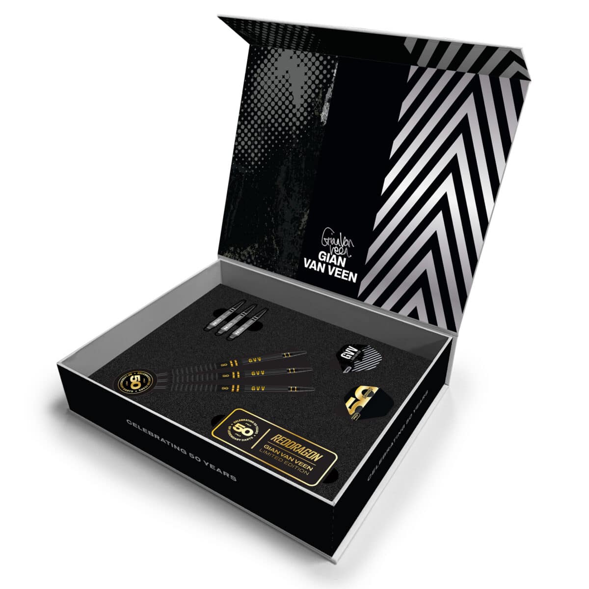 Red Dragon Gian van Veen 50 Years Anniversary Limited Edition dartpijlen - Afbeelding 2
