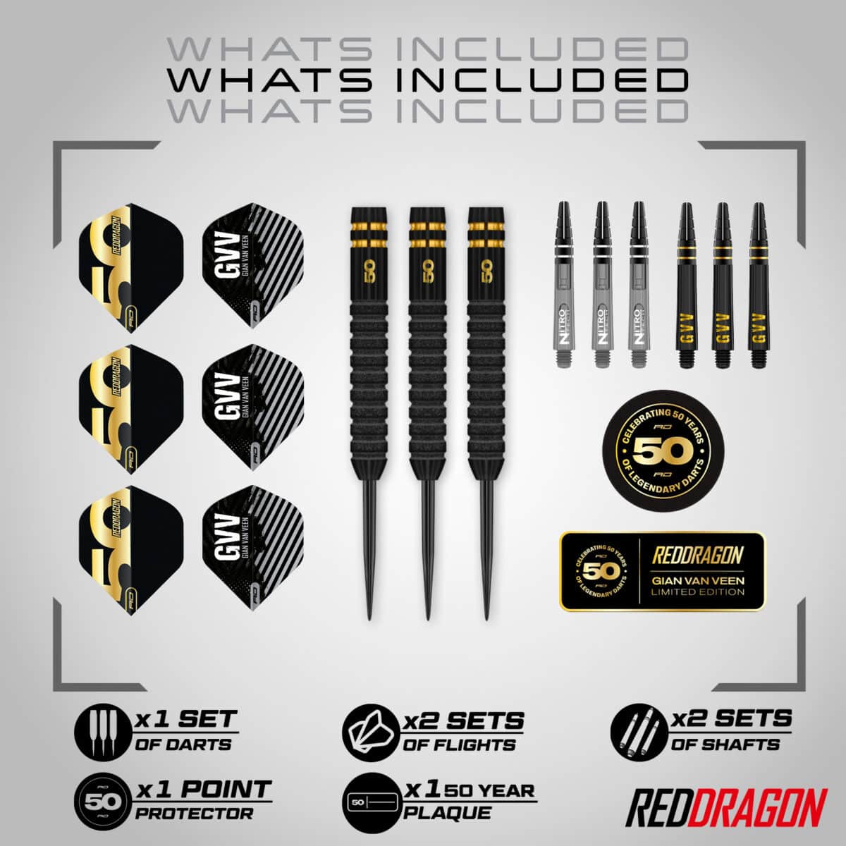 Red Dragon Gian van Veen 50 Years Anniversary Limited Edition dartpijlen - Afbeelding 4